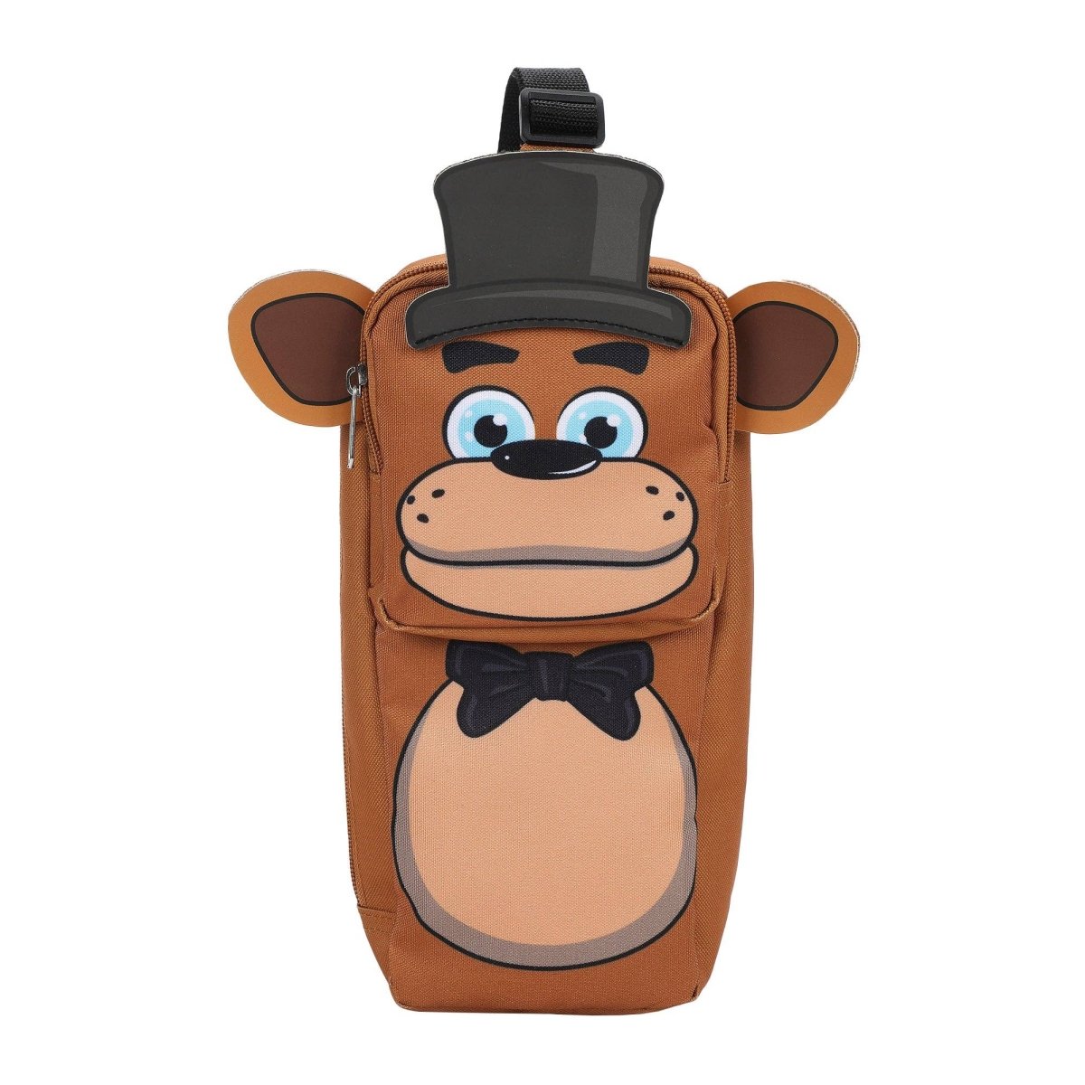 Animated bear face with a top hat and bow tie on a white background