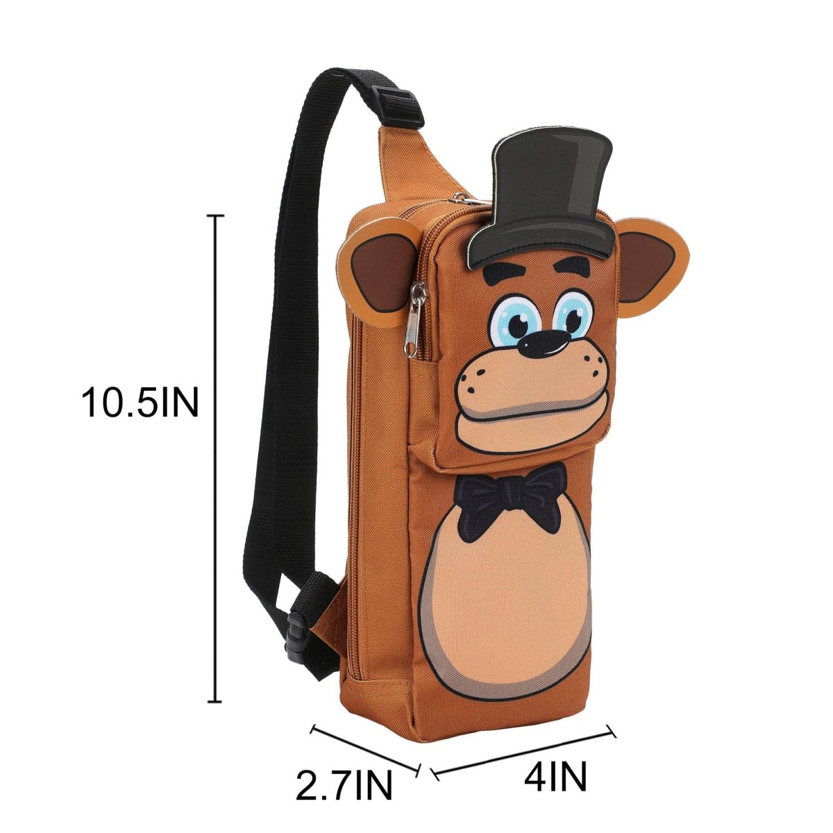 Cartoon character bag with measurements on a white background