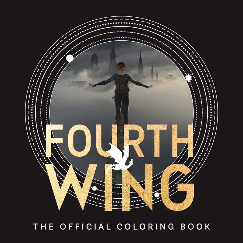 Book cover of 'Fourth Wing' coloring book with a person standing in a misty landscape.
