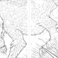 Two black and white illustrations of a dragon and a person with text on a white background