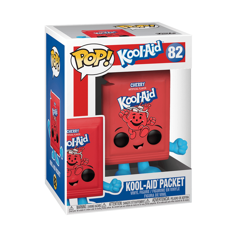 Funko Pop! vinyl figure of Kool-Aid Packet #82 in its original window box packaging, featuring the red character with blue arms and a white, blue, and red box design.