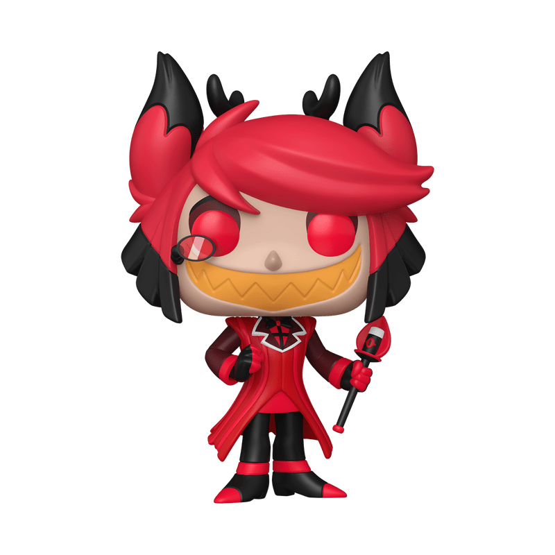 Animated character with red hair and black accents on a white background