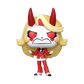 Animated character with red horns, blonde hair, and a red outfit on a white background