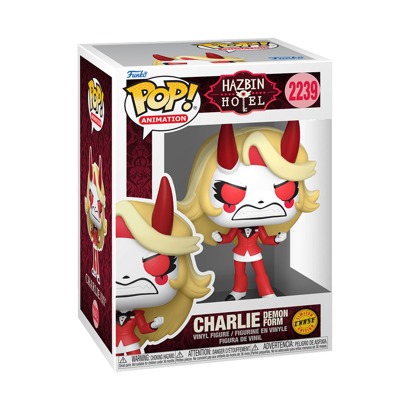 Funko Pop! vinyl figure packaging for Hazbin Hotel Charlie in demon form on a white background
