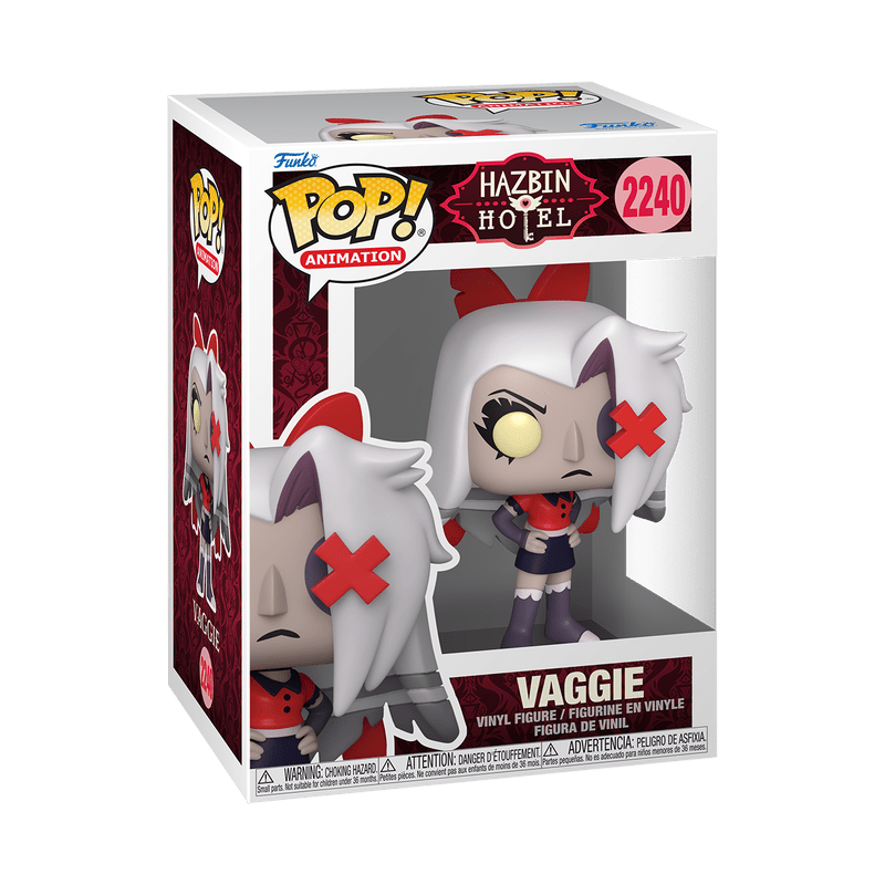 Funko Pop! vinyl figure packaging for Vaggie from Hazbin Hotel on a white background