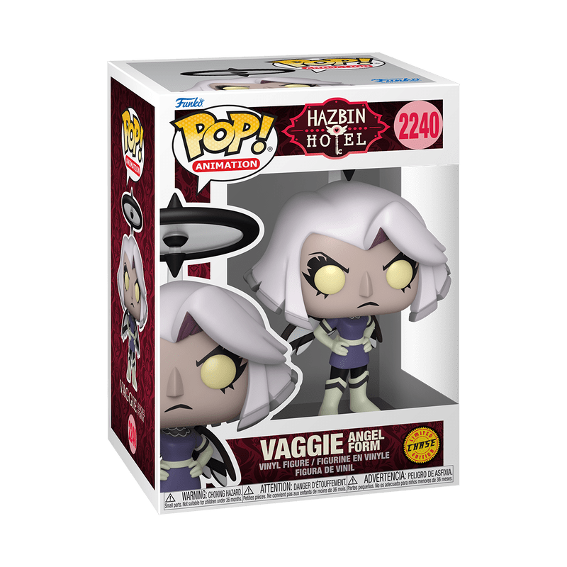 Funko Pop! vinyl figure packaging for Vaggie in Angel Form from Hazbin Hotel on a white background
