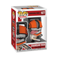 Funko Pop! vinyl figure packaging for Chainsaw Man with orange helmet and chainsaw, on a white background.