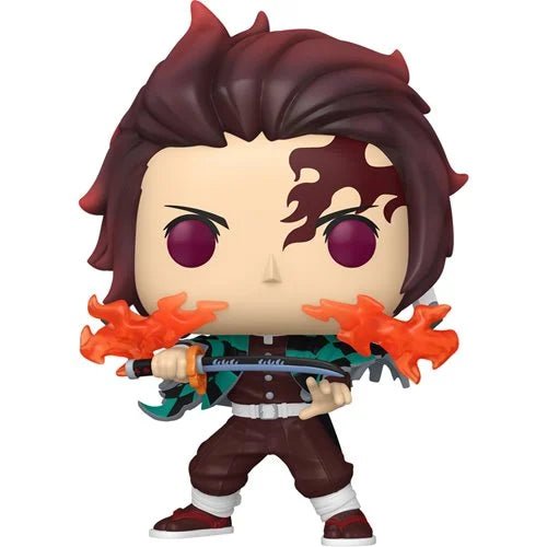 Funko Pop! vinyl figure with red hair and purple eyes holding a weapon on a white background
