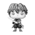 Black and white figurine with a sword on a white background