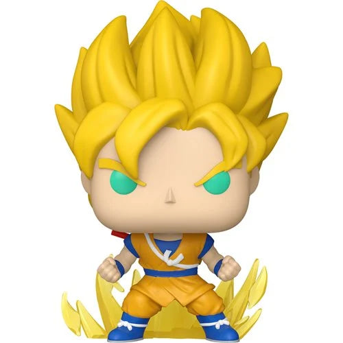 Funko Pop! vinyl figure of a character with spiky yellow hair and green eyes on a white background