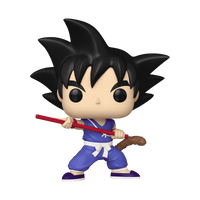 Funko Pop! vinyl figure of a character with spiky black hair and a red weapon 