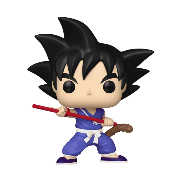 Funko Pop! vinyl figure of a character with spiky black hair and a red weapon 