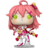Anime character figurine with pink hair and green eyes on a white background