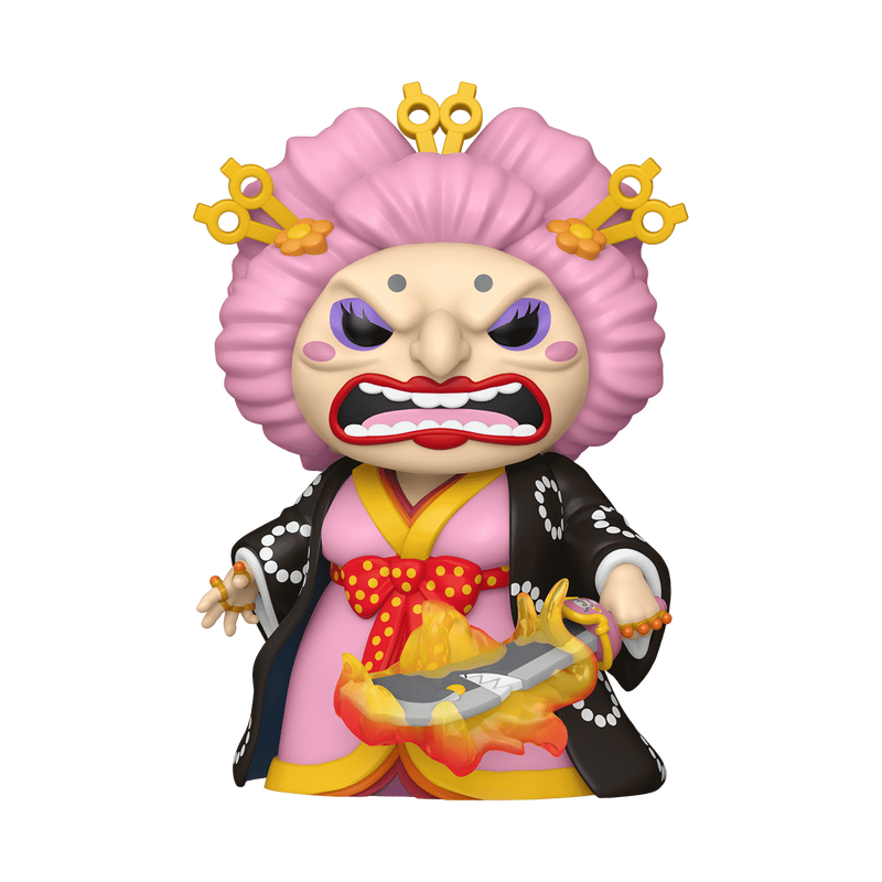 Funko POP! One Piece Big Mom vinyl figure wearing a vibrant kimono, holding her sword Napoleon, standing with a fierce grin