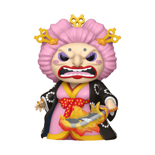 Funko POP! One Piece Big Mom vinyl figure wearing a vibrant kimono, holding her sword Napoleon, standing with a fierce grin