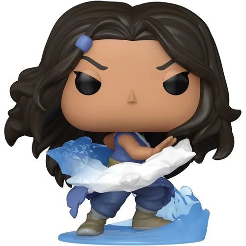 Funko Pop! vinyl figure of a female character with long dark brown hair, wearing blue clothing and holding a translucent blue and white ice-like effect, shown on a plain white background.