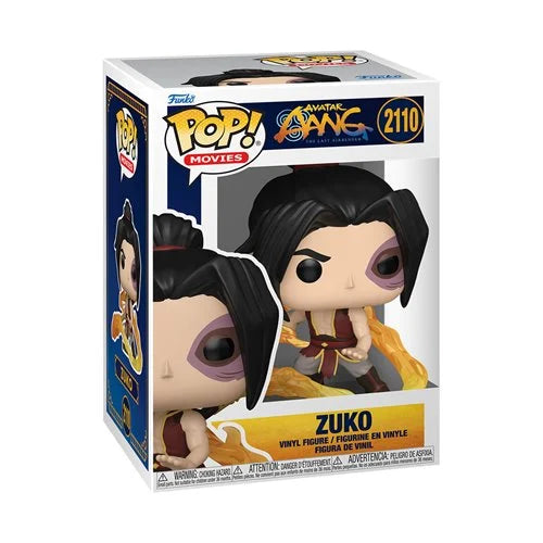 Funko Pop! Movies Zuko vinyl figure in its original window box packaging, featuring the character with black hair and purple eye makeup from Avatar: The Last Airbender.