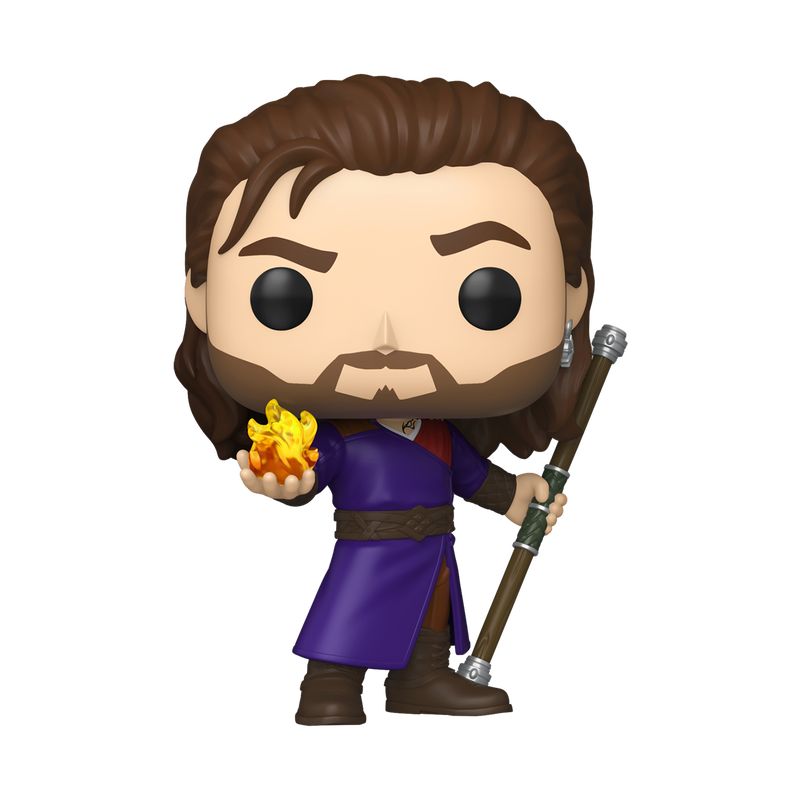 Funko Pop! vinyl figure of a character with long hair and beard, holding a staff and a small object, on a white background.