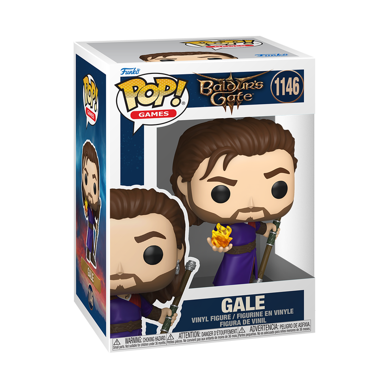 Funko Pop! vinyl figure packaging for Gale from Baldur's Gate with game branding.
