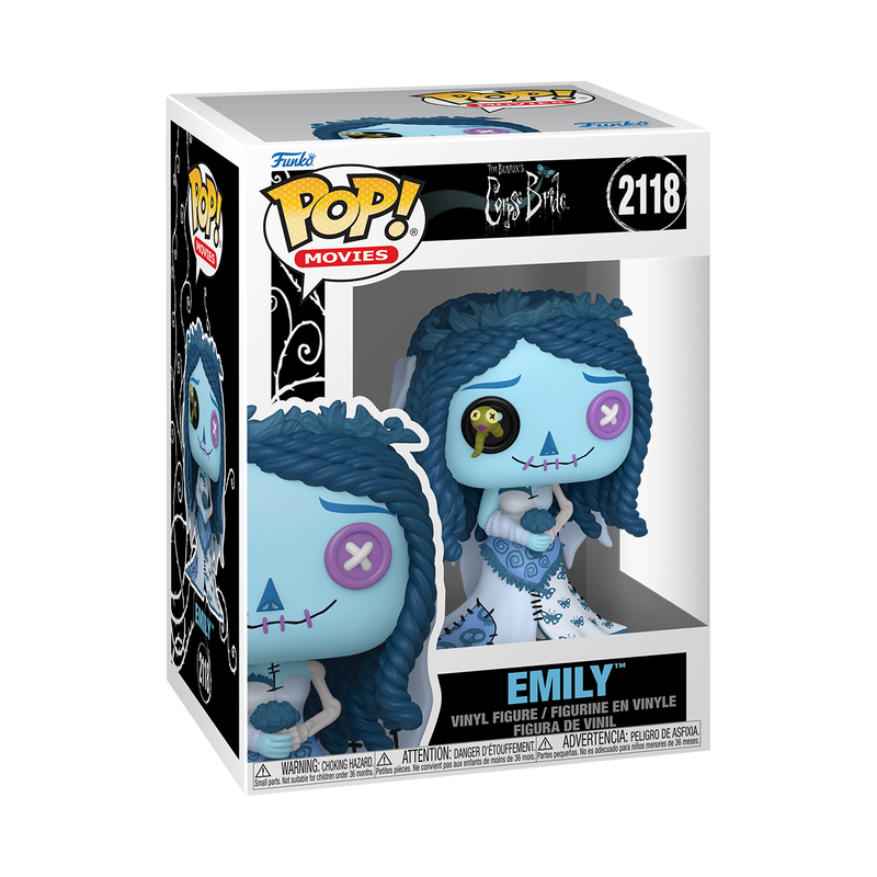Funko Pop! Movies Emily vinyl figure from Corpse Bride, number 2118, shown in its original window box packaging against a white background.