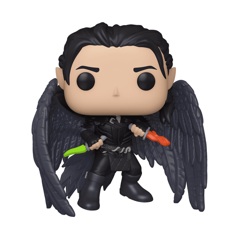 Funko Pop! vinyl figure with wings and weapons on a white background