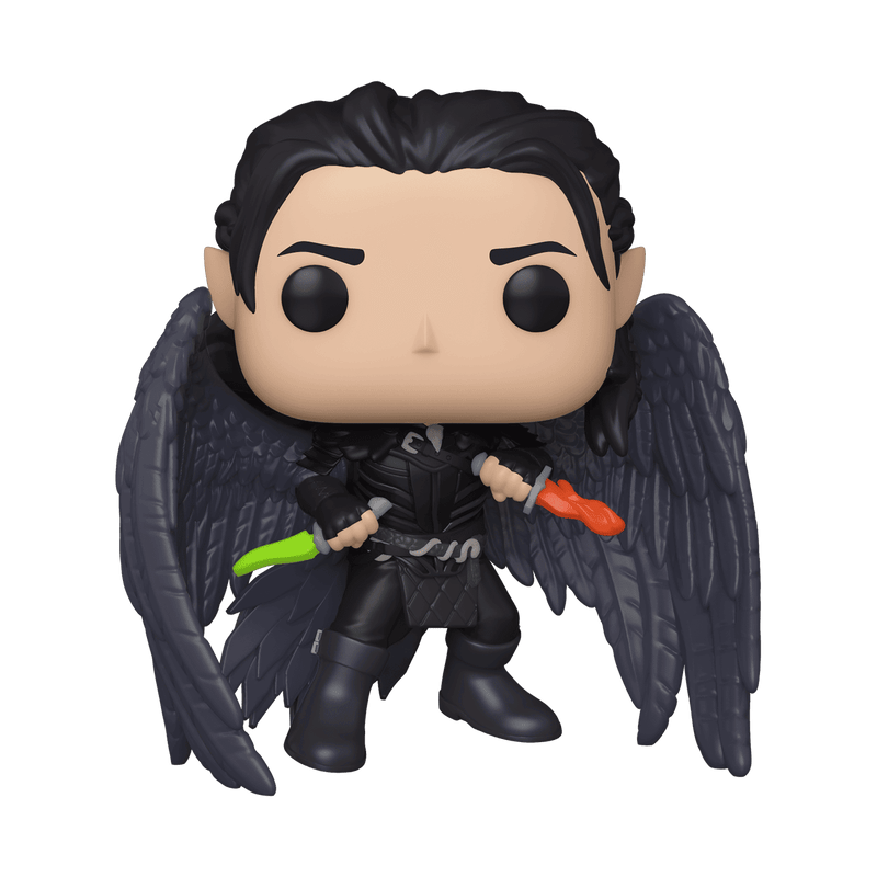 Funko Pop! vinyl figure with wings and weapons on a white background