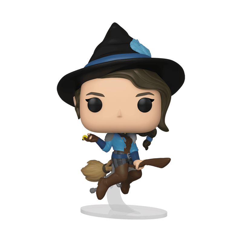 Funko Pop! vinyl figure of a witch on a broomstick with a blue hat on a white background