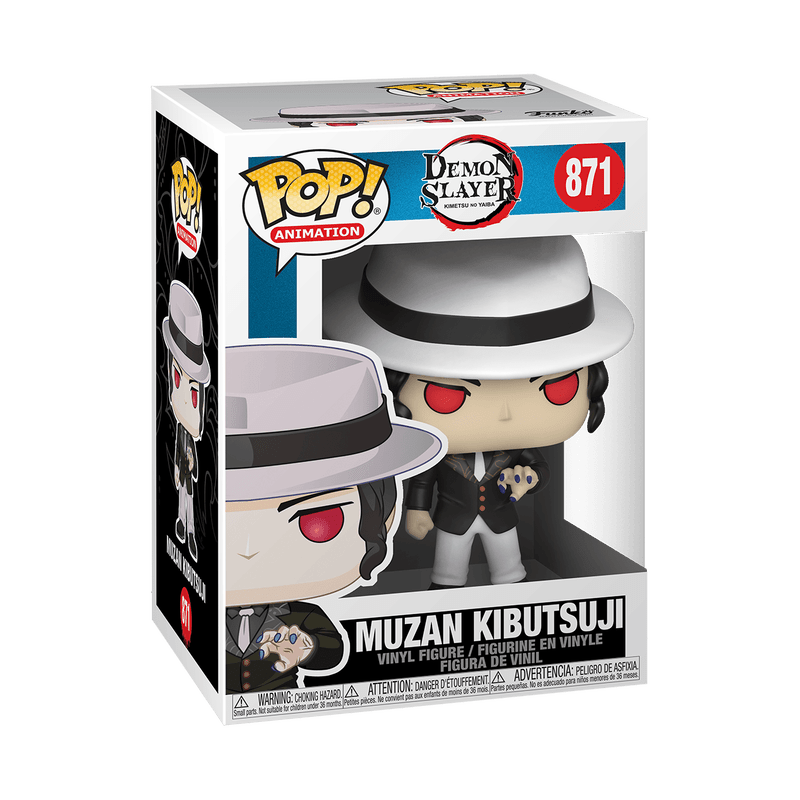 Funko POP! Demon Slayer Muzan Kibutsuji Vinyl Figure #871 wearing his iconic white suit and matching fedora.