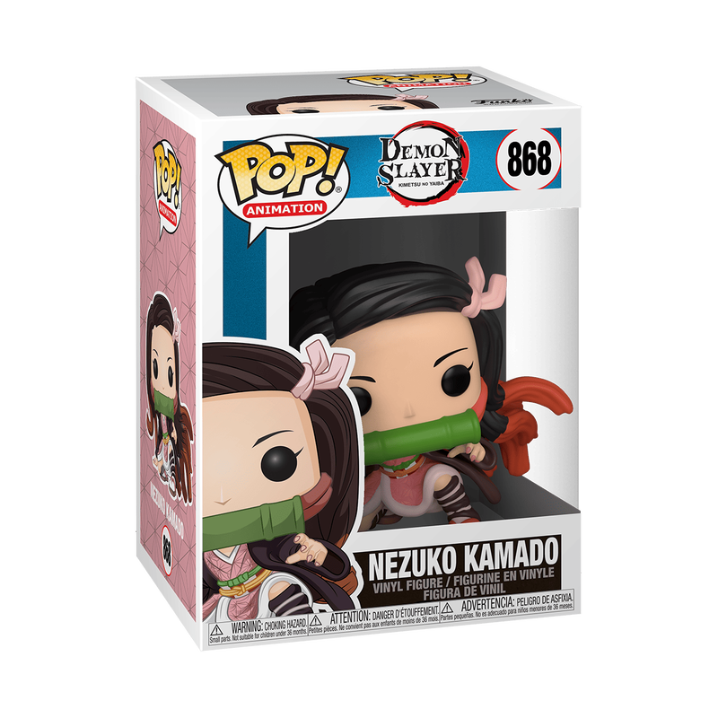 Funko POP! Demon Slayer Nezuko Kamado Vinyl Figure #868 wearing her pink kimono with bamboo muzzle and flowing black hair.
