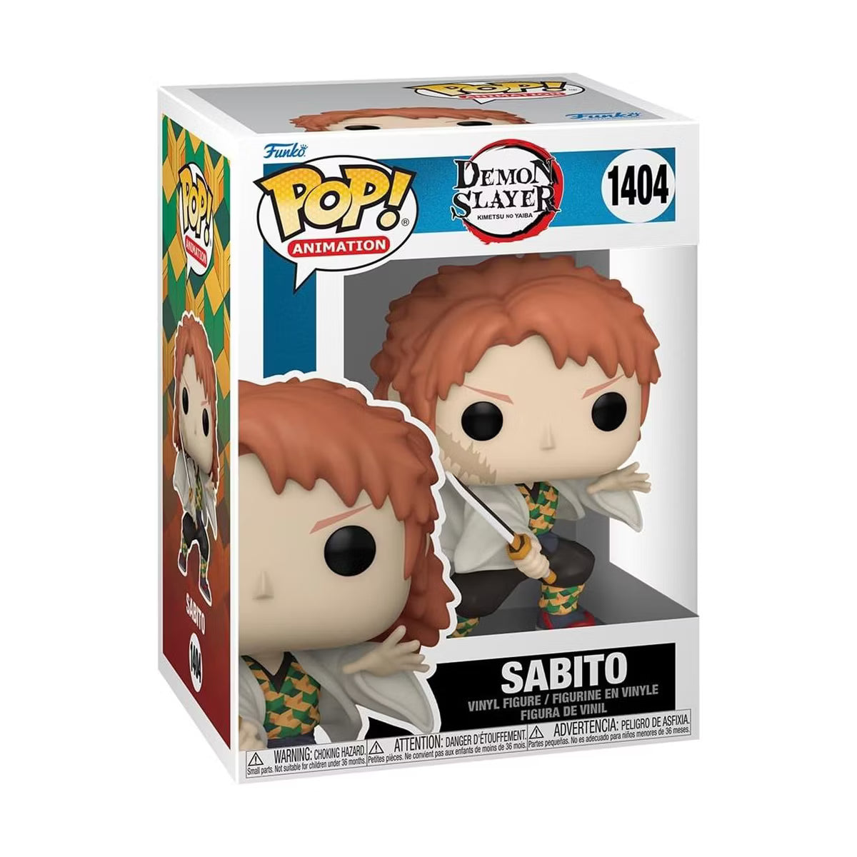 Funko POP! Demon Slayer Sabito Vinyl Figure #1404 featuring Sabito wearing his signature fox mask and training outfit.