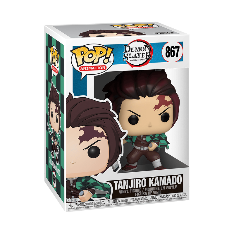 Funko POP! Demon Slayer Tanjiro Kamado Vinyl Figure #867 wearing his green and black checkered haori and holding his Nichirin sword.