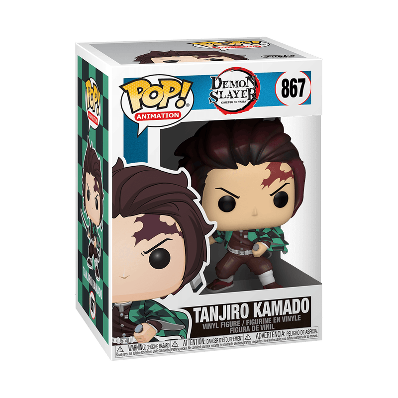 Funko POP! Demon Slayer Tanjiro Kamado Vinyl Figure #867 wearing his green and black checkered haori and holding his Nichirin sword.