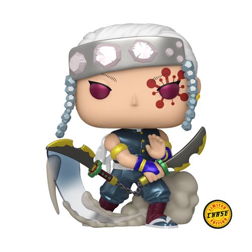 Front view of Funko POP! Demon Slayer Tengen Uzui Vinyl Figure #1533 Chase collectible showcasing Tengen Uzui in his signature flashy style.