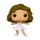 A stylized vinyl figure of a woman with brown curly hair, large black eyes, and a white sleeveless dress, shown against a plain white background.