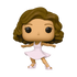 A stylized vinyl figure of a woman with brown curly hair, large black eyes, and a white sleeveless dress, shown against a plain white background.
