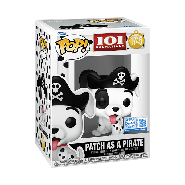 Funko Pop! vinyl figure packaging featuring a dog dressed as a pirate, with '101 Dalmatians' branding.