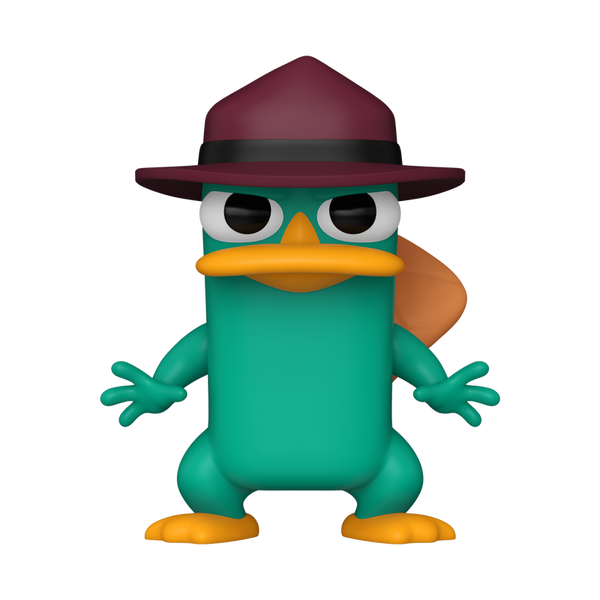 Colorful cartoon platypus character with a purple hat 