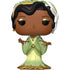 Funko Pop! vinyl figure of Tiana from The Princess Bride, featuring her signature green and gold dress, black hair, and white headpiece, isolated on a white background.