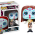 Disney Funko Pop! vinyl figure of Sally from The Nightmare Before Christmas, shown next to its original window box packaging. The figure features a light blue face with colorful sugar skull makeup, red hair, and a patchwork dress.