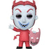 Funko Pop! vinyl figure of a mischievous devil character with a white mask, red hair, red outfit, and a pink devil mask accessory, shown on a plain white background.