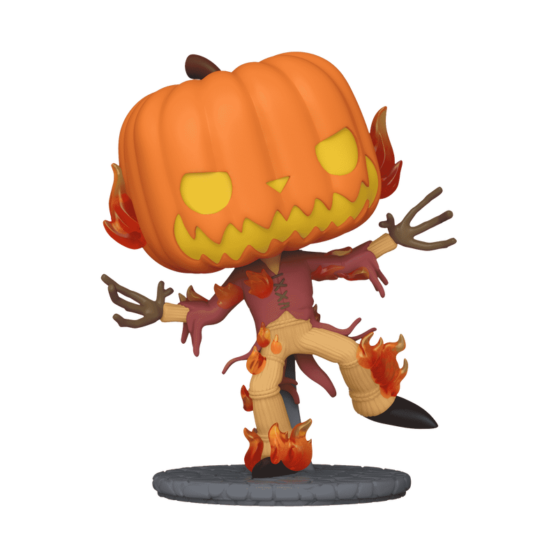 Pumpkin character with a jack-o'-lantern head on a white background