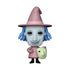 Funko Pop! vinyl figure of the character The Wicked Witch of the Hour from The Nightmare Before Christmas, featuring a pale blue mask, blue hair, a pink hat and dress, and holding a light green mask.