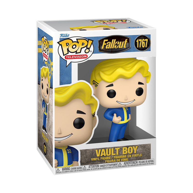 Funko Pop! Vault Boy figure packaging from Fallout on a white background