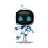 Toy robot figure with black face, blue accents, and white body on a white background