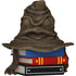Decorative item resembling a Sorting Hat from a fantasy book with books underneath on a white background