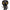 Black figurine with yellow eyes and a weapon on a white background