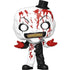 Figurine with a white face, red markings, and black top hat on a white background
