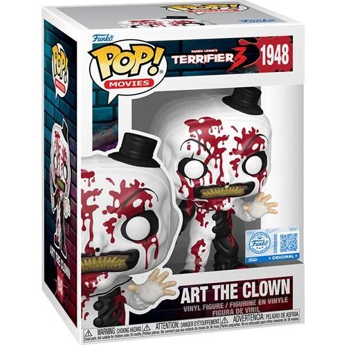 Funko Pop! Movies box featuring Art The Clown figure with blood splatter design.