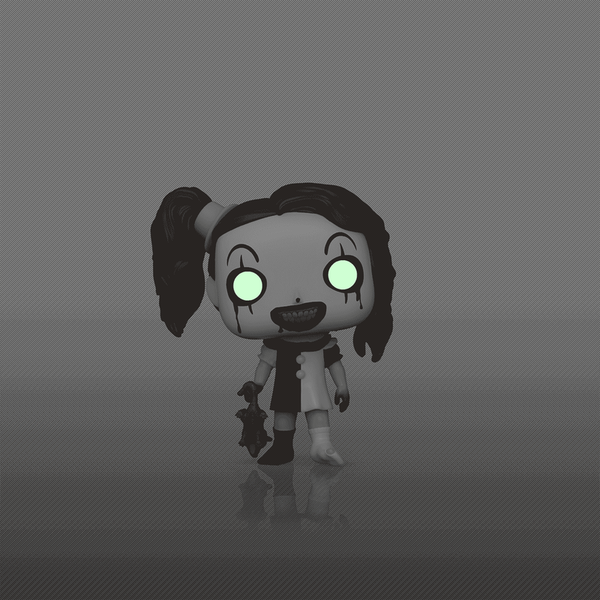 Glowing eyes character figure on a dark background