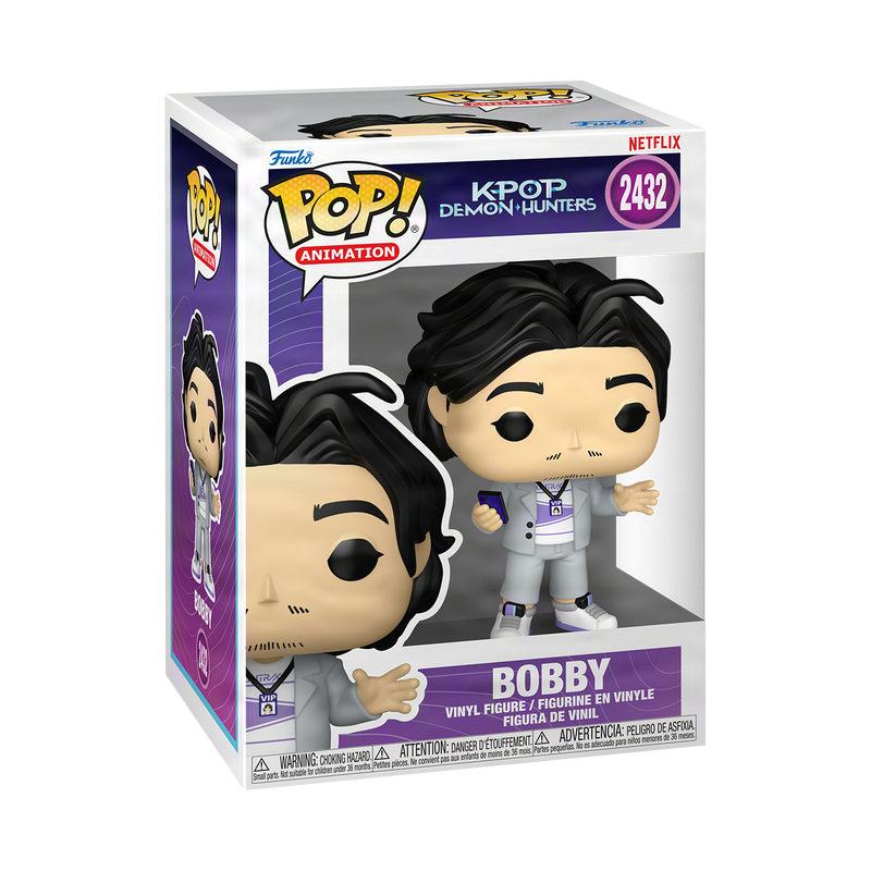 Funko POP! KPop Demon Hunters Bobby #2432 vinyl collectible featuring the charismatic performer with detailed styling and iconic look.